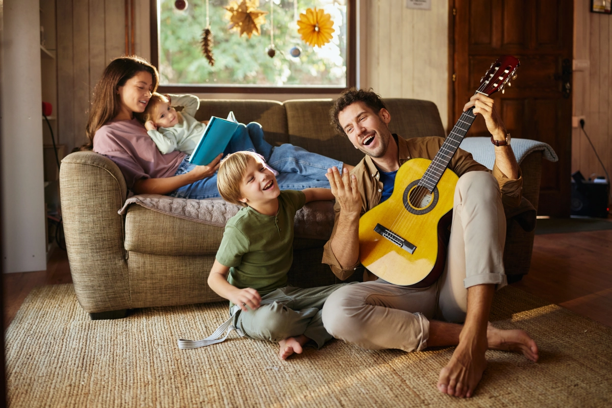 Family enjoying music at home