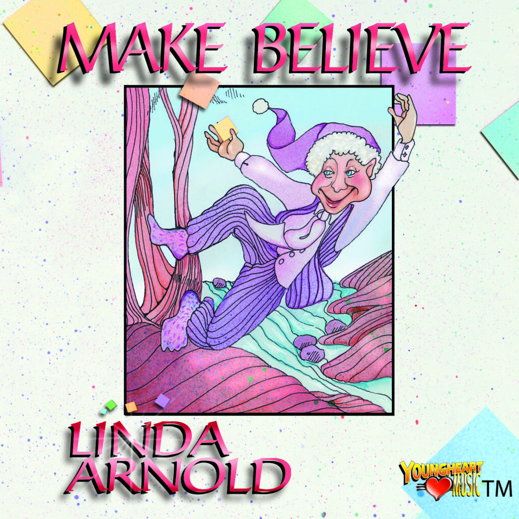 Playful elf illustration on colorful background
